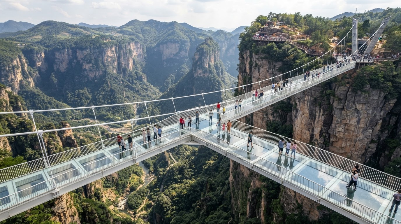 Cruzar el Puente de Cristal con el cañón bajo nuestros pies fue uno de los momentos más intensos del viaje.