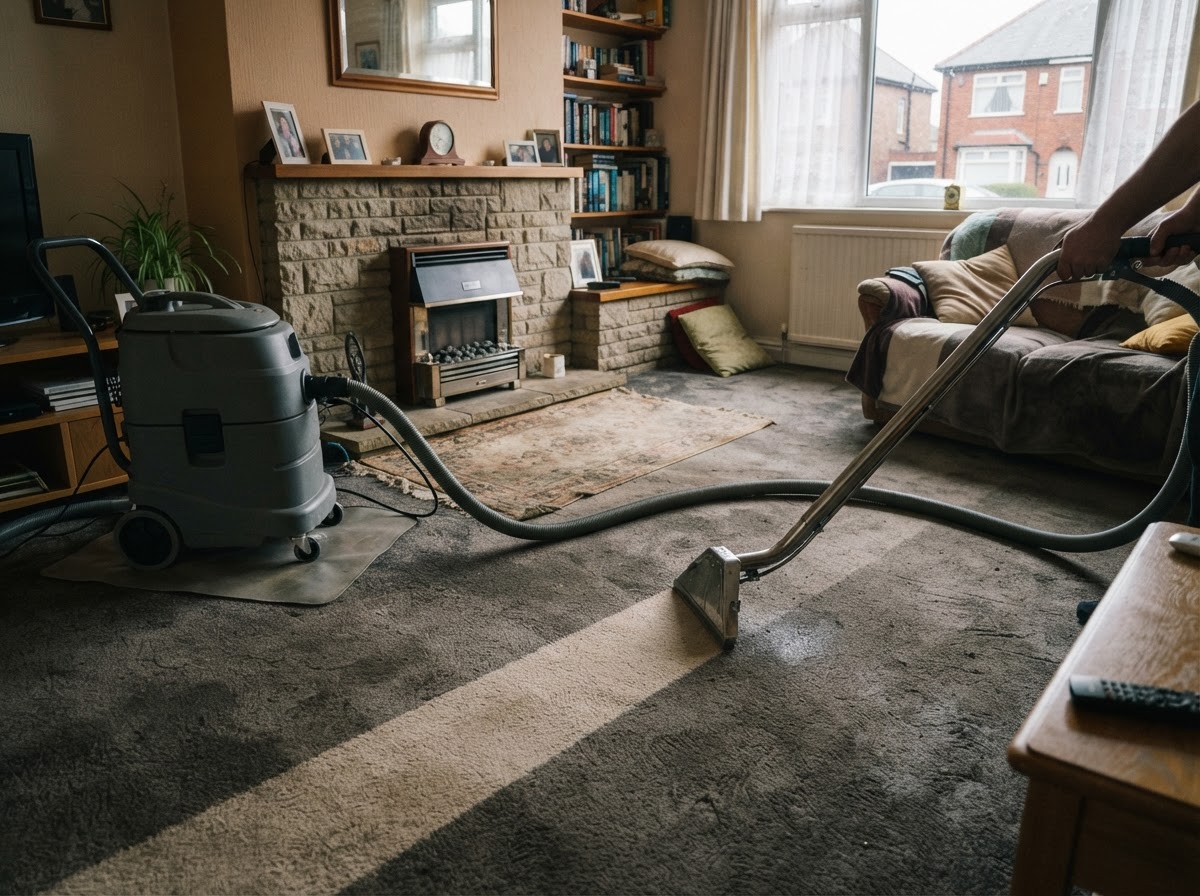 Carpet cleaning in a living room by BD Property Services