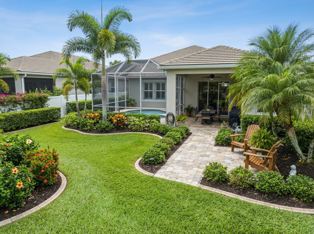 Clean outdoor property after professional maintenance work