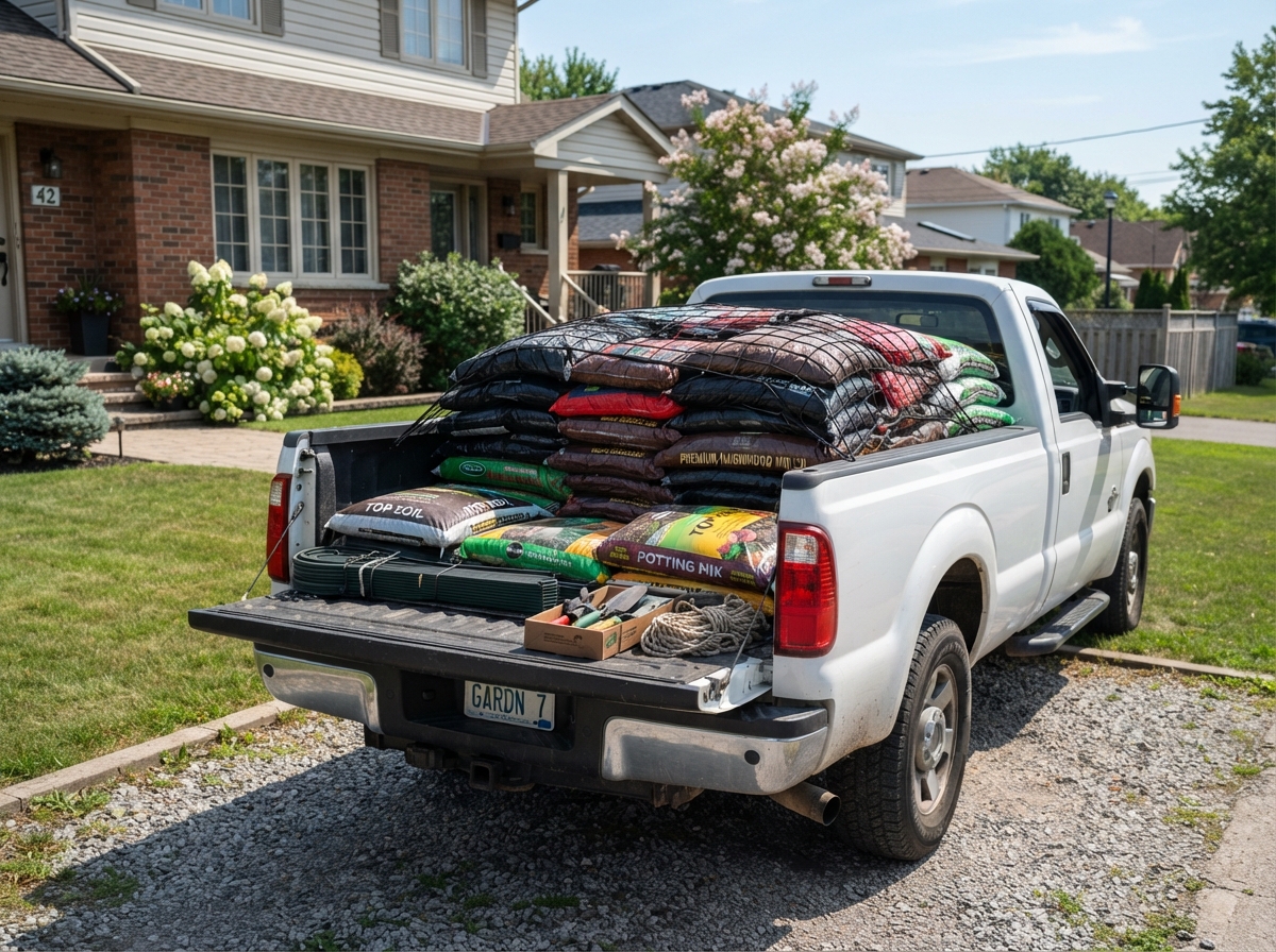 Landscaping materials ready for delivery to a residential property