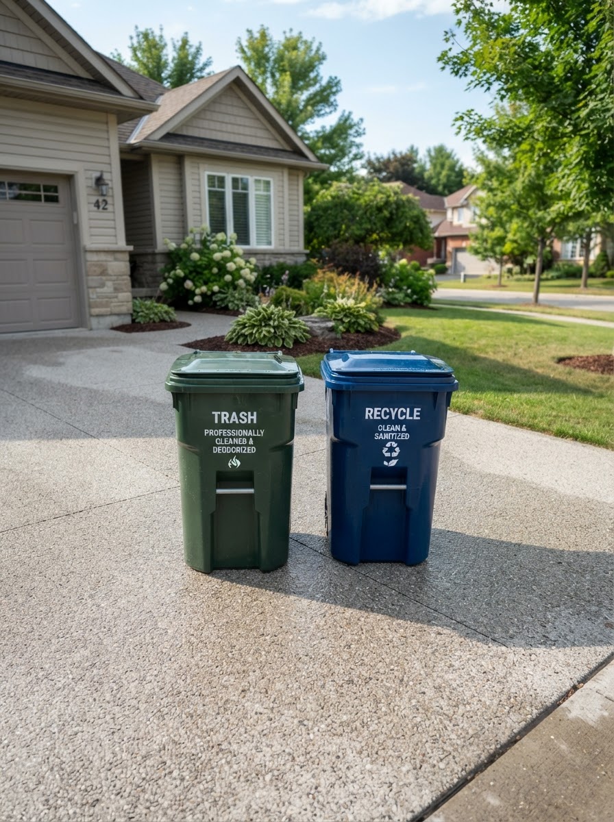 Clean residential trash and recycling bins after a deep cleaning service