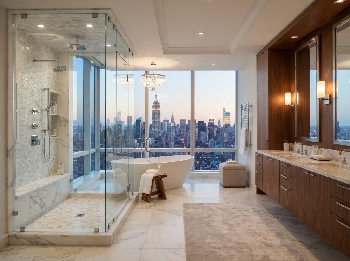 Luxury Houston bathroom with custom frameless glass shower