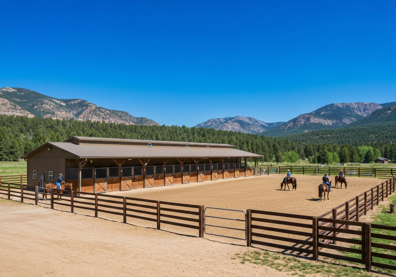 Horse barn and arena
