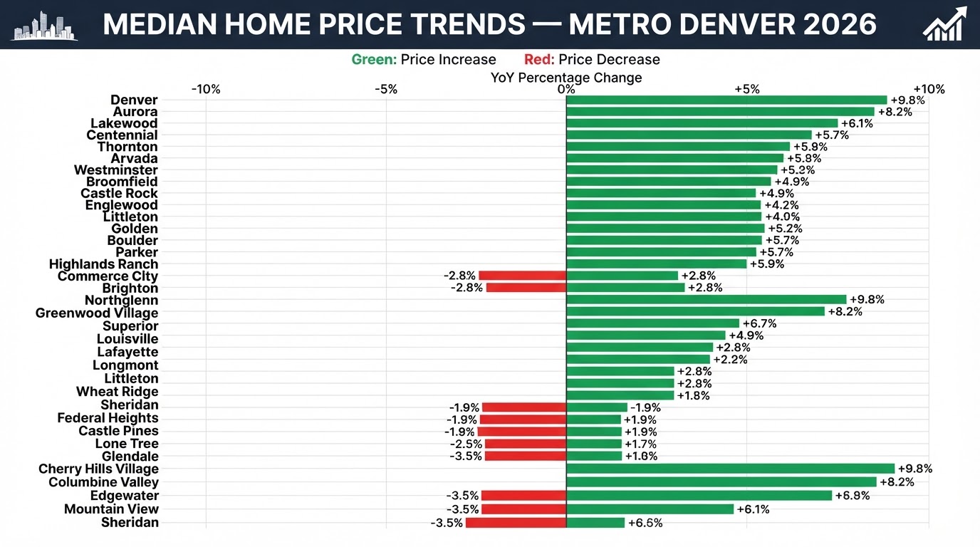 Median Home Price Trends by City: Metro Denver 2025-2026 Comparison