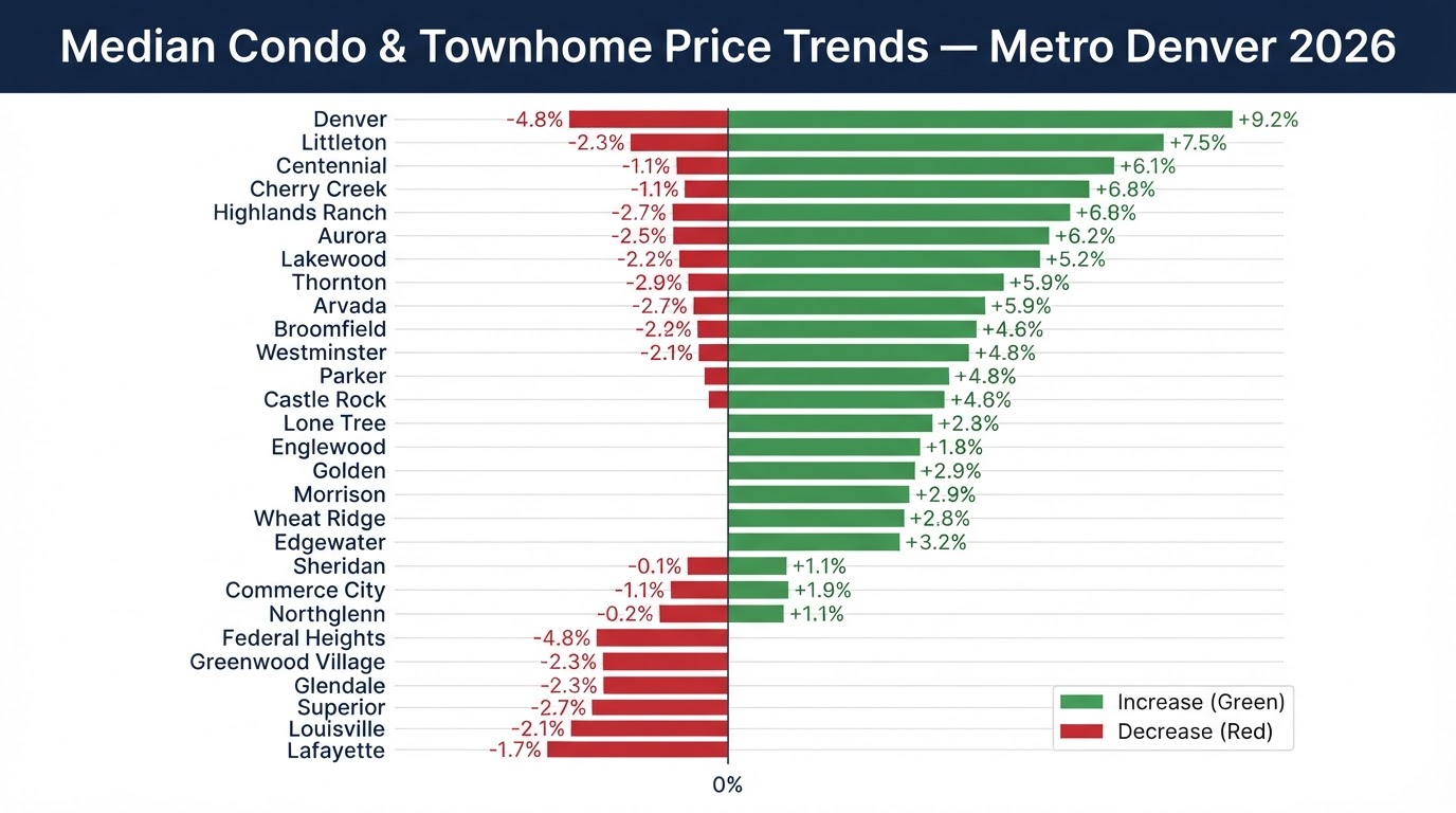 Median Condo & Townhome Price Trends by City: Metro Denver 2025-2026 Comparison