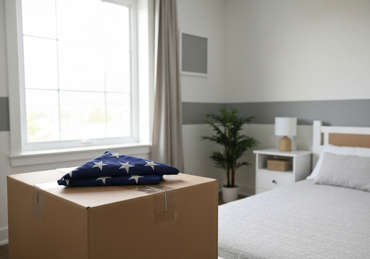 Military uniform and moving boxes