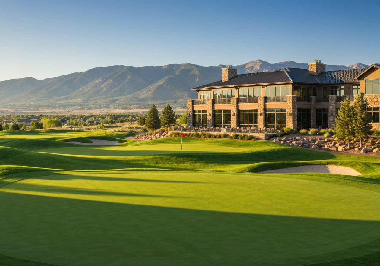Golf course green and clubhouse