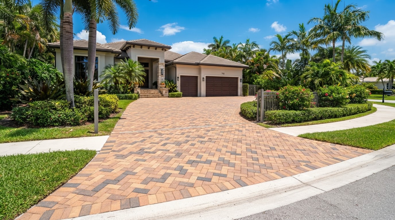 Interlocking paver driveway installation in Miami, Florida