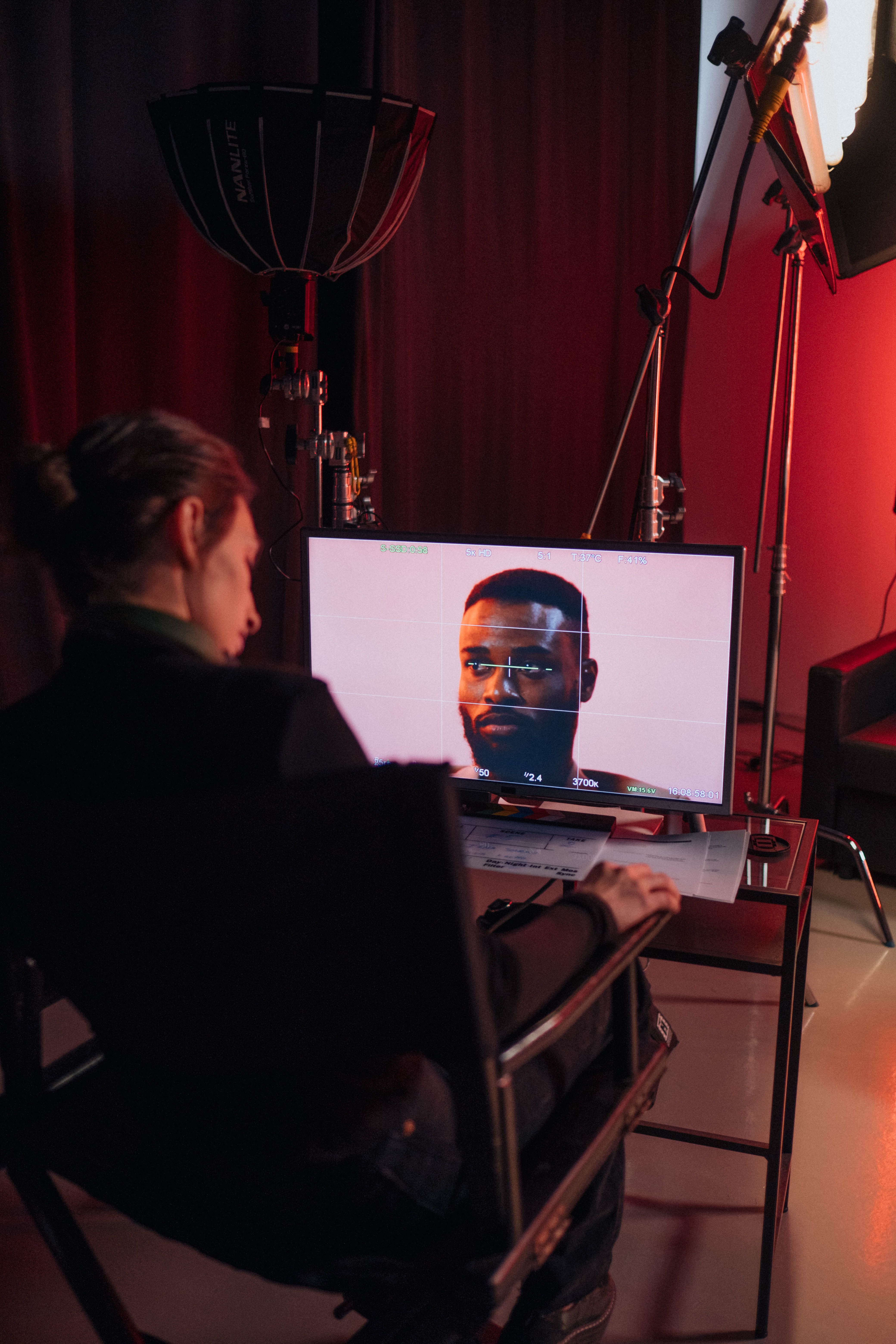Relative Vision Studio crew directing talent on set during a commercial video shoot