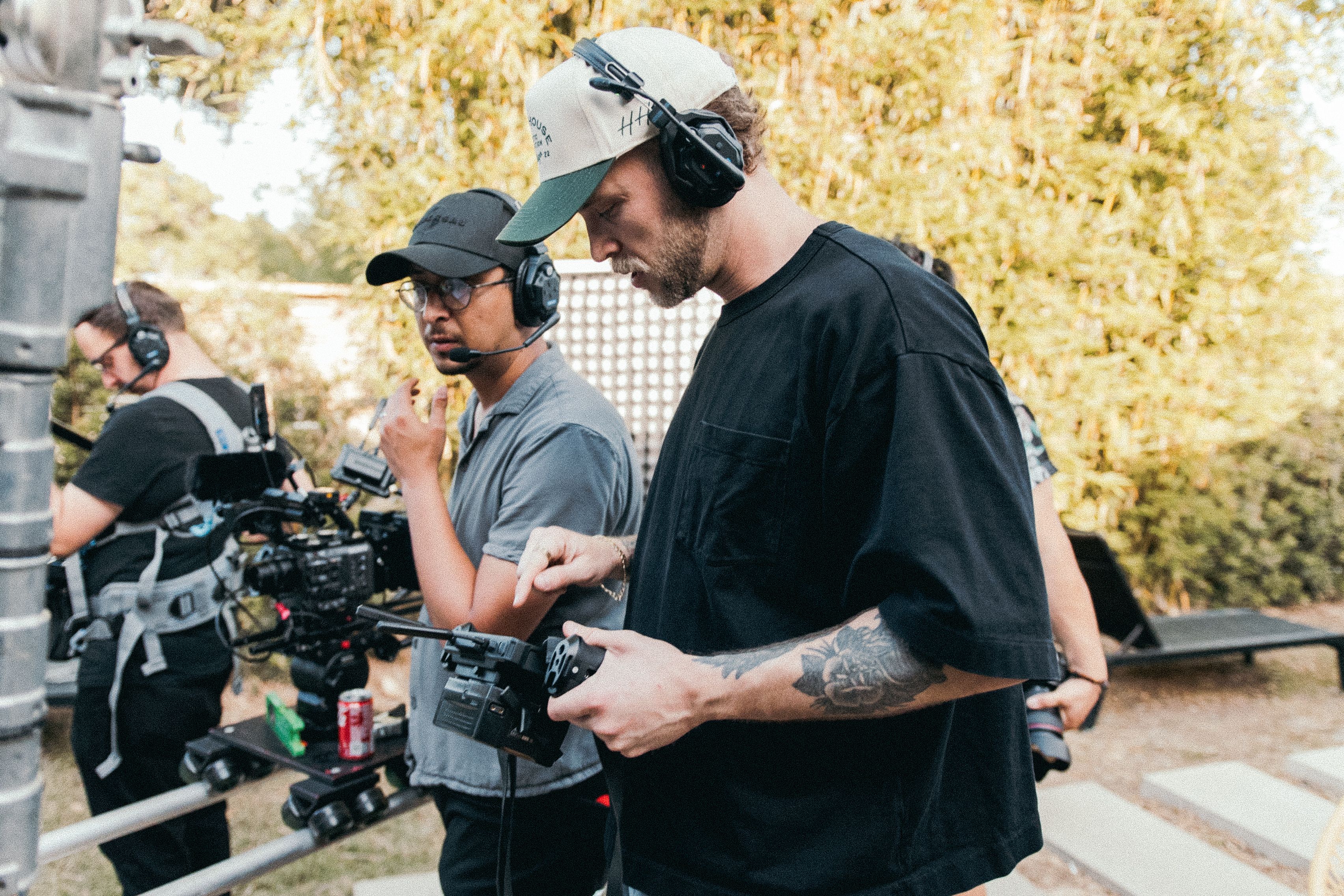 On-set monitor showing a live shot during a commercial video production