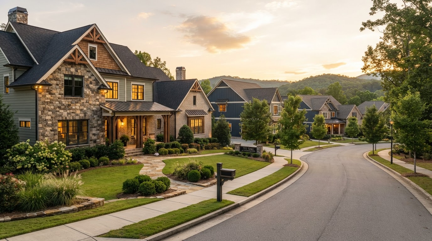 Modern residential community in Metro Atlanta at golden hour