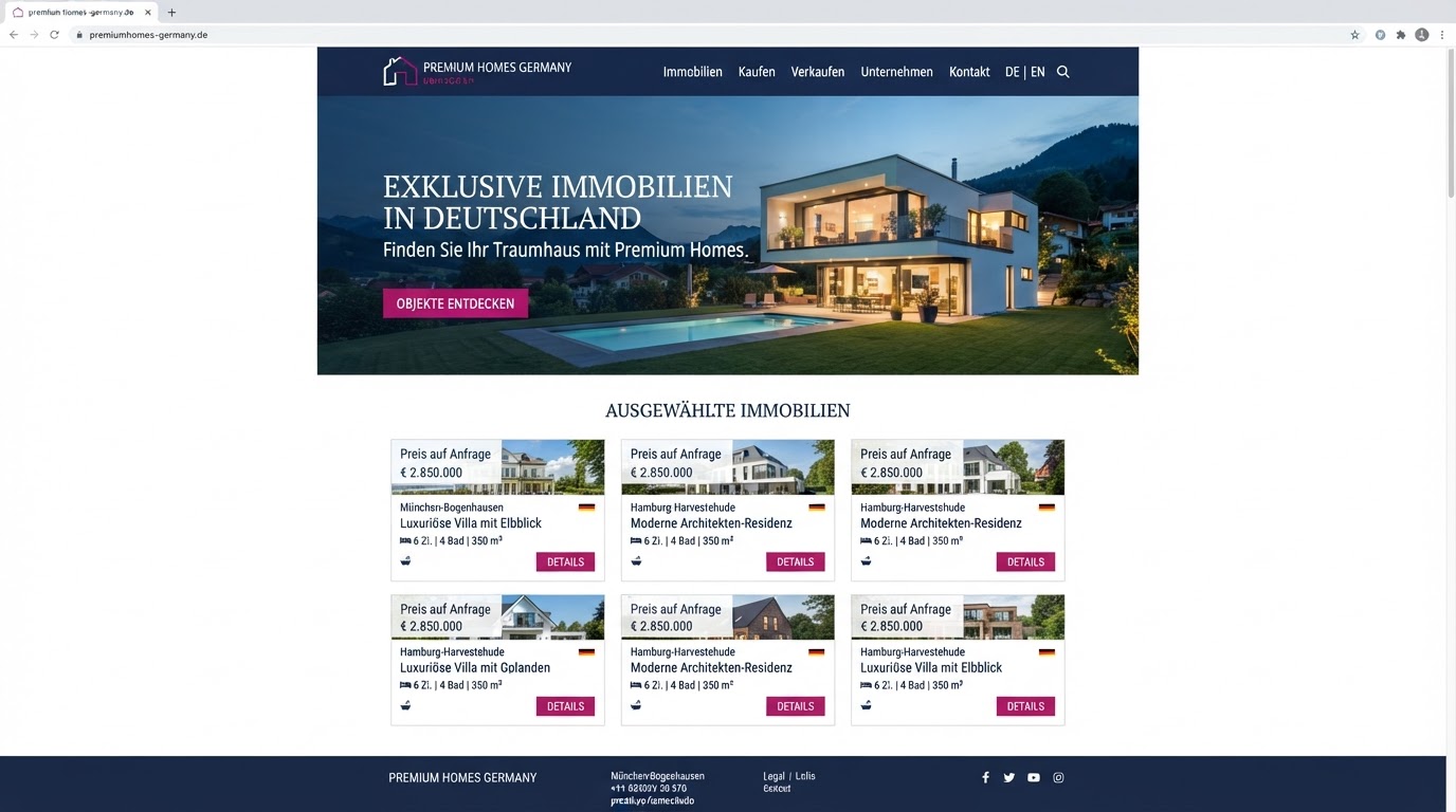 Beispiel-Startseite eines Immobilienmaklers – Demonstrationsauftritt von Seitenfundament Marburg