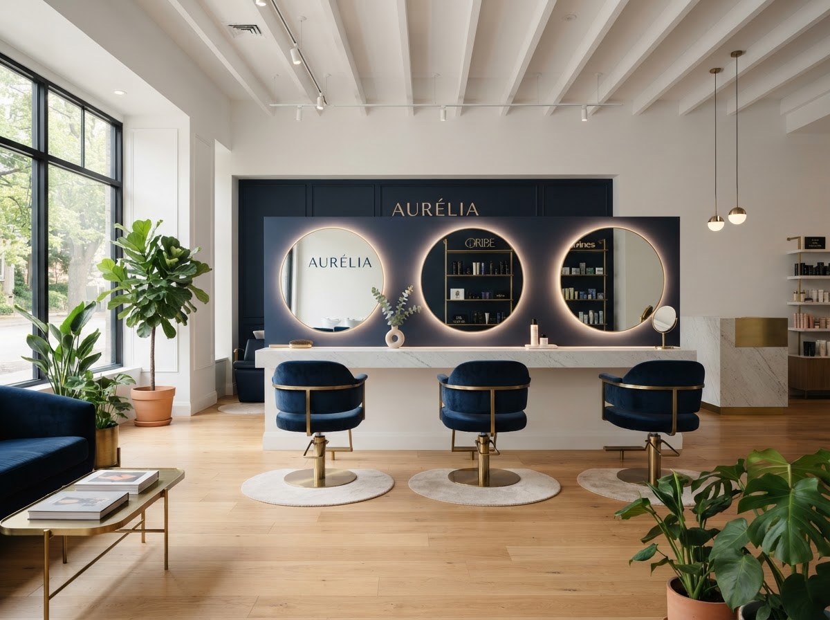 Stilvolles, modernes Salon-Interieur als Beispiel für einen hochwertigen Unternehmensauftritt