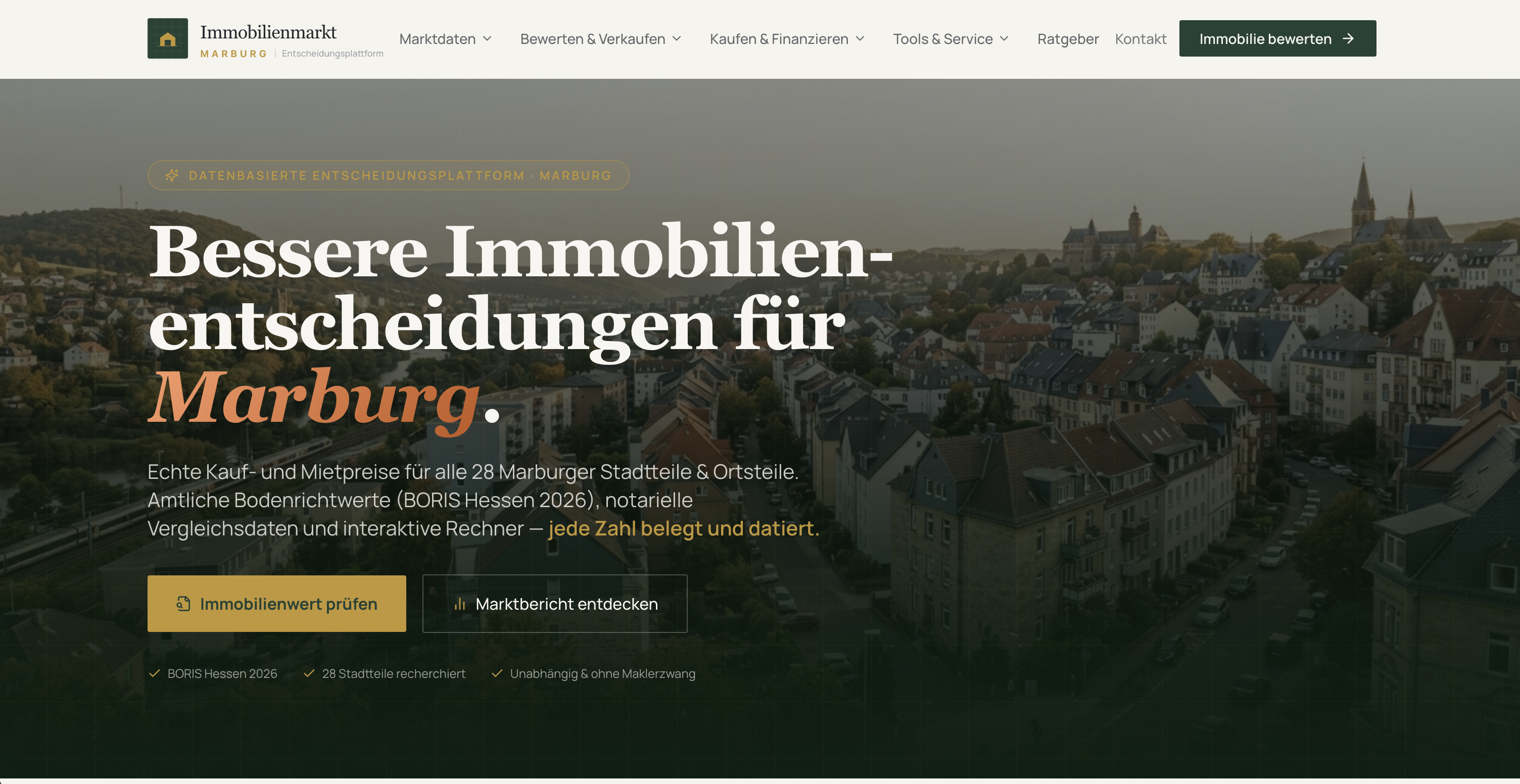 Startseite von Immobilienmarkt Marburg – regionaler Informationsauftritt zum Immobilienmarkt