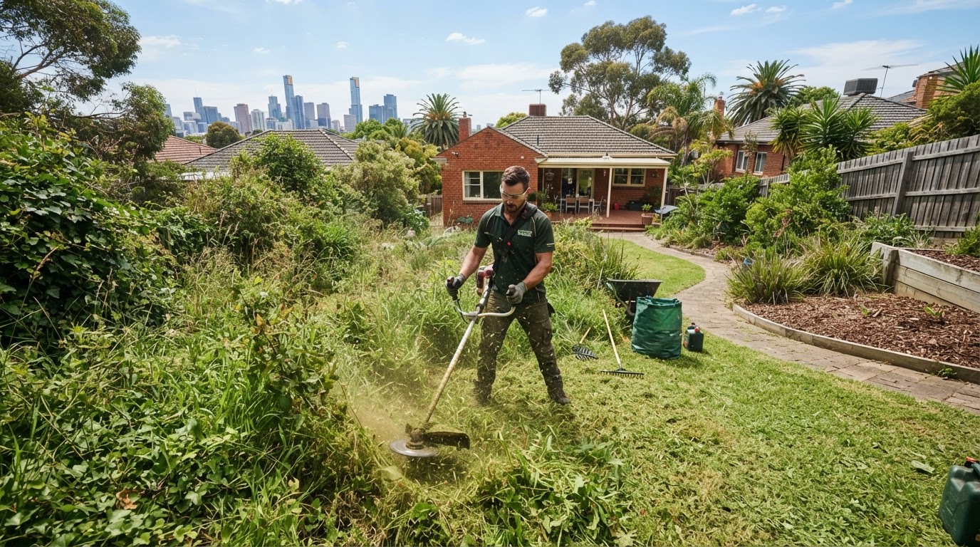 Professional garden clean-up service restoring an overgrown property in Melbourne