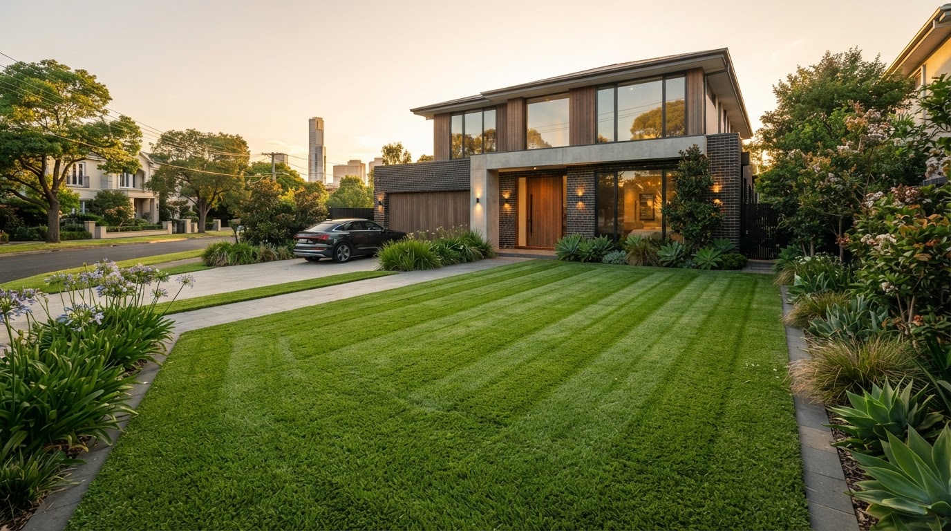 Beautifully maintained lush green lawn in Melbourne's Northern Suburbs