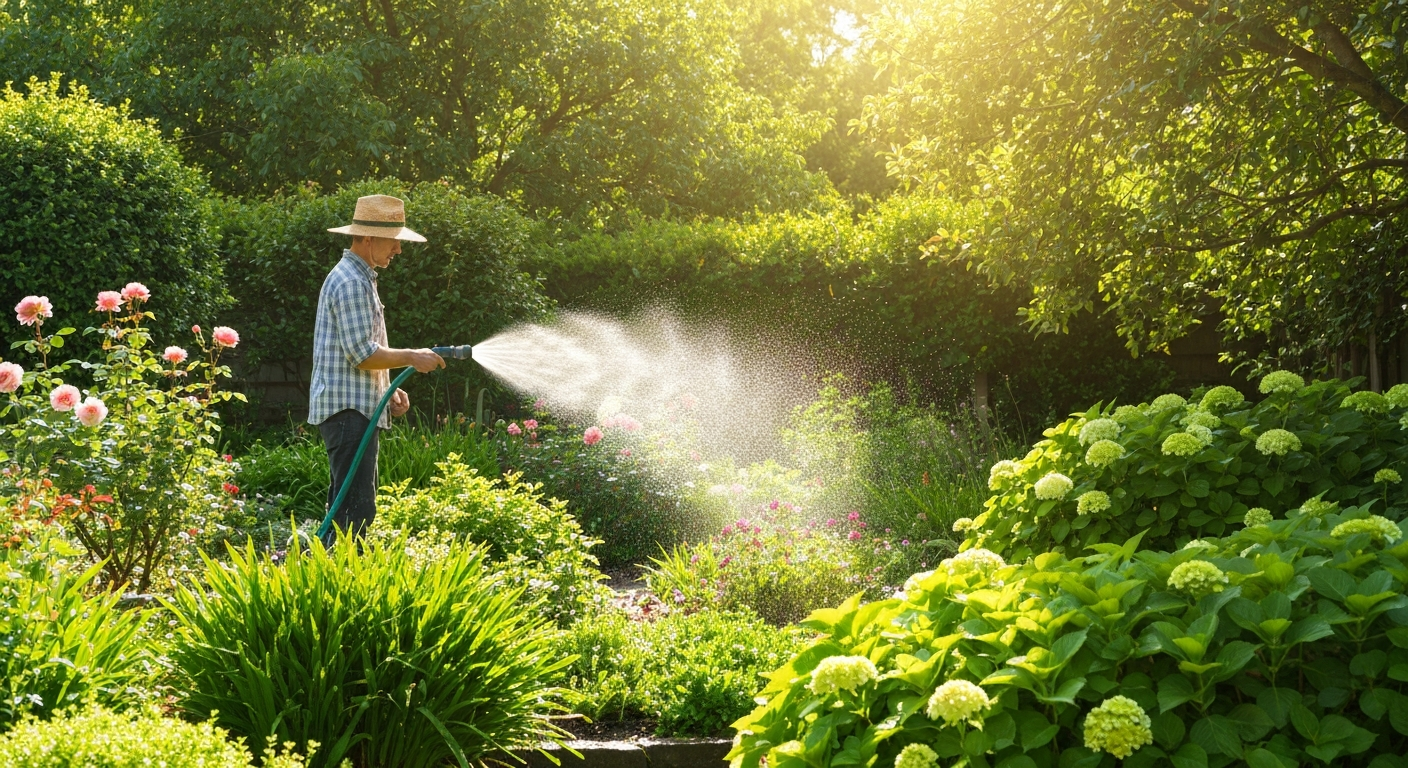 Watering a garden during a hot Melbourne summer
