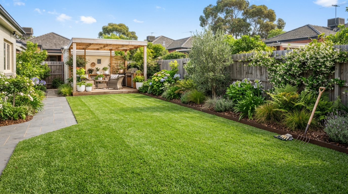 Lush healthy green lawn in a Melbourne suburban backyard — Complete Guide to Lawn Care