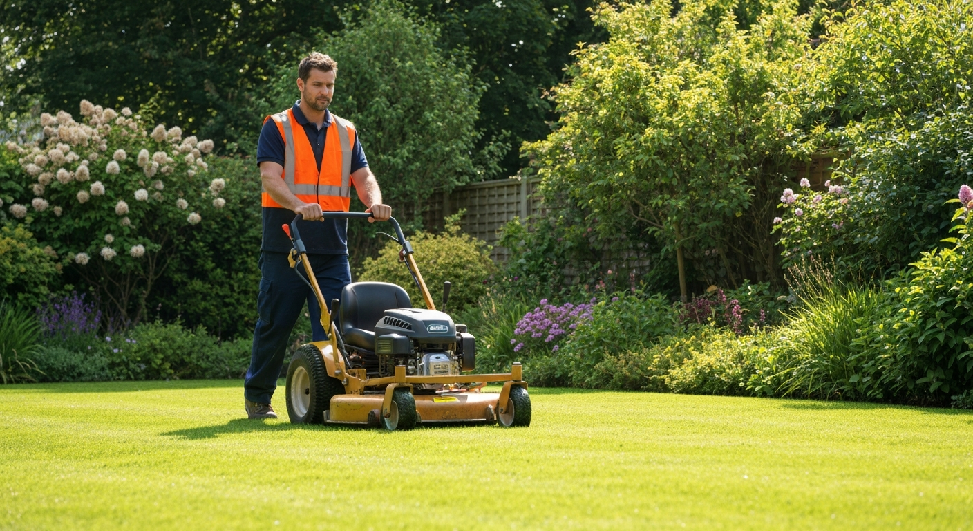 Professional gardener maintaining a residential property