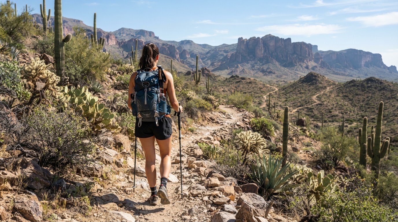 Active person hiking through Arizona mountain landscape