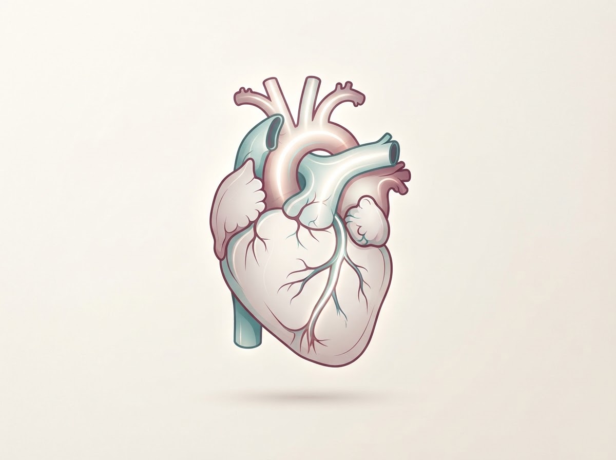 Illustration of a human heart with arteries on off-white background