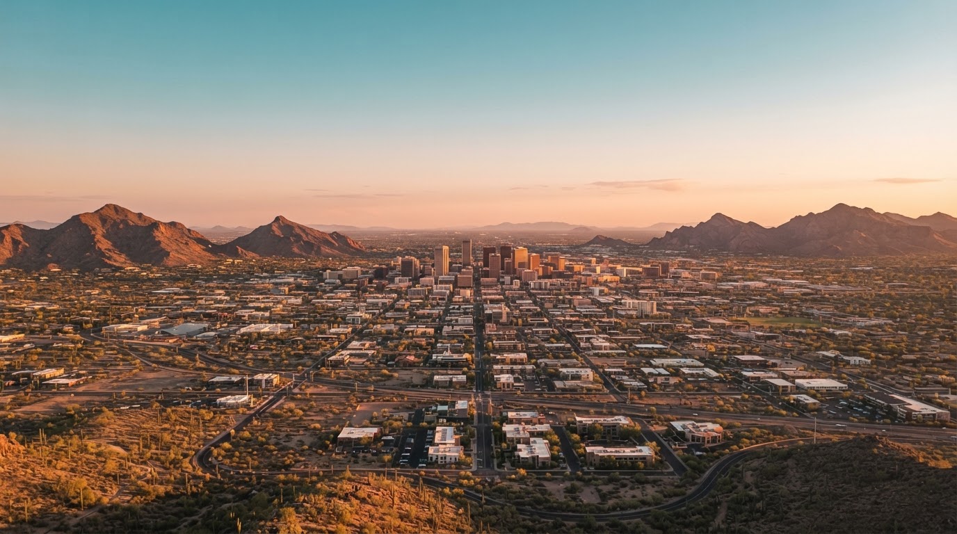 Phoenix valley skyline at golden hour