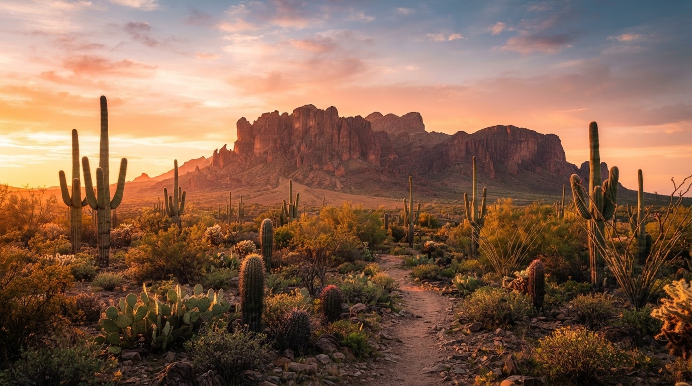 Arizona Sonoran Desert mountains landscape at sunset