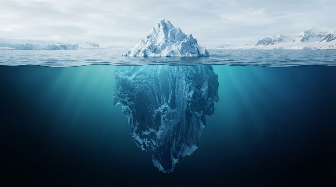 Iceberg background representing what happens behind the scenes