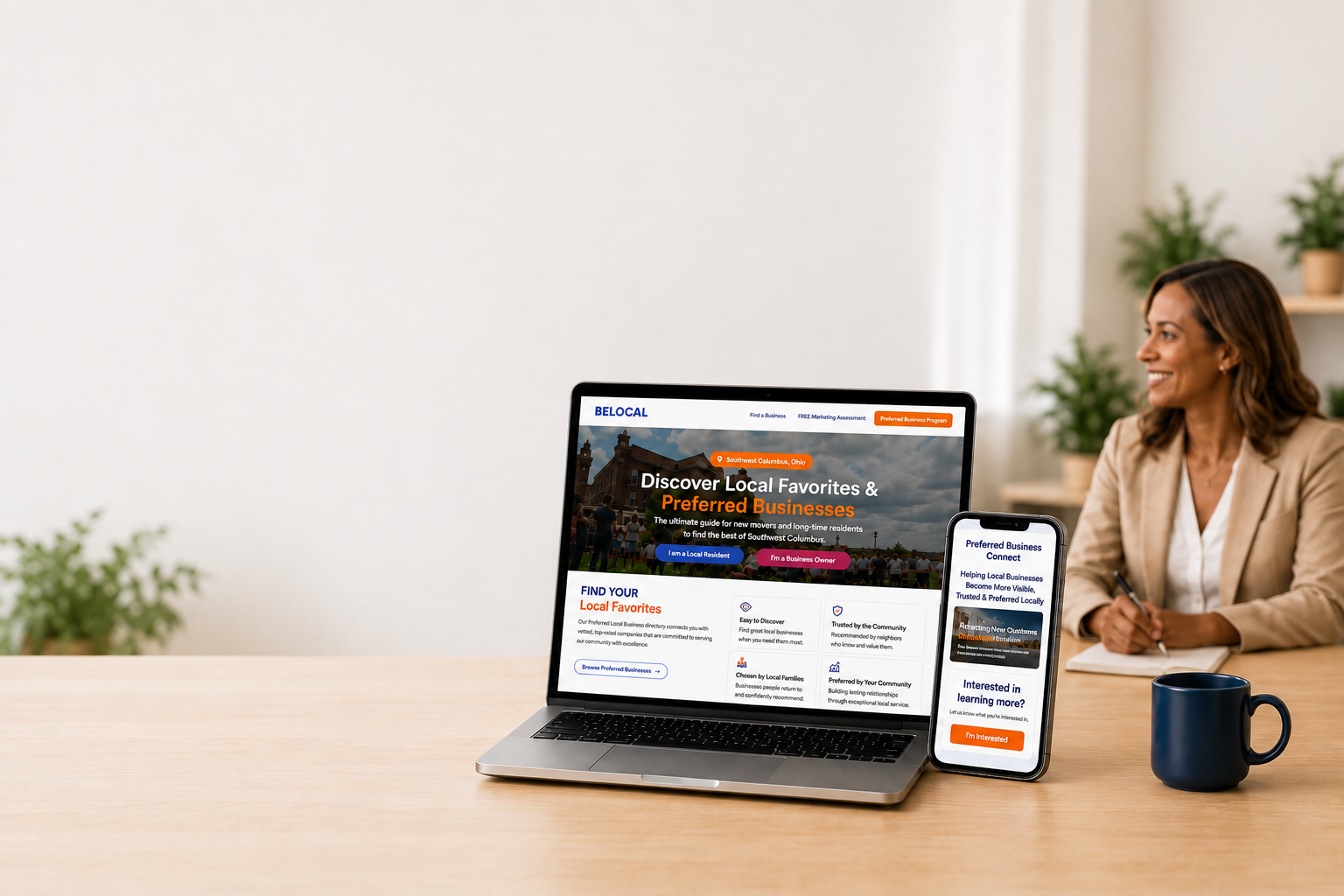 Business professional with laptop showing Preferred Business Connect page