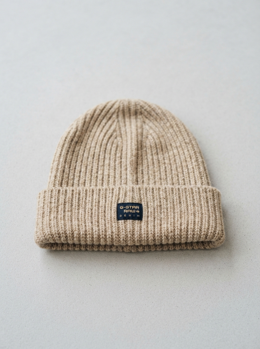 Beige G-Star RAW Ribbed Knit Beanie