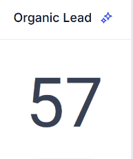 Dashboard showing 57 organic leads for a personal training gym
