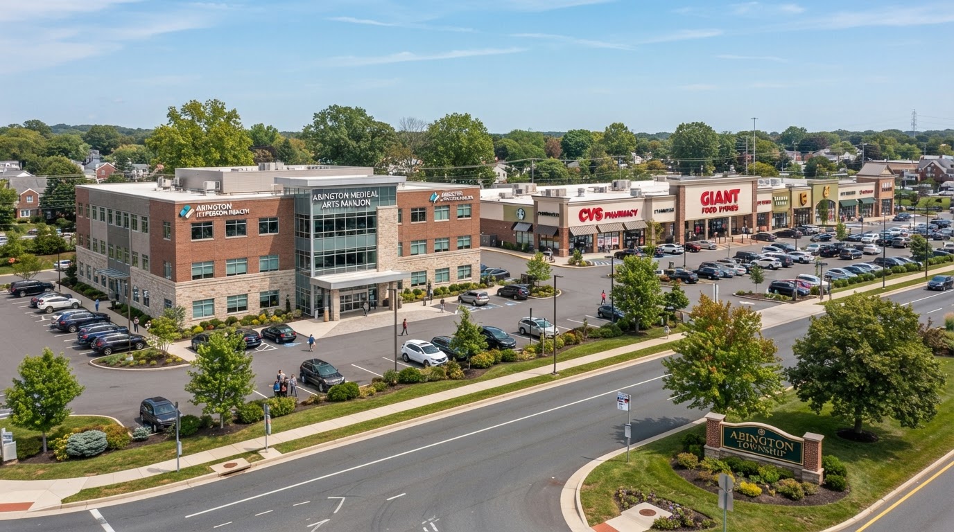 Medical office buildings and suburban shopping centers in Abington Township
