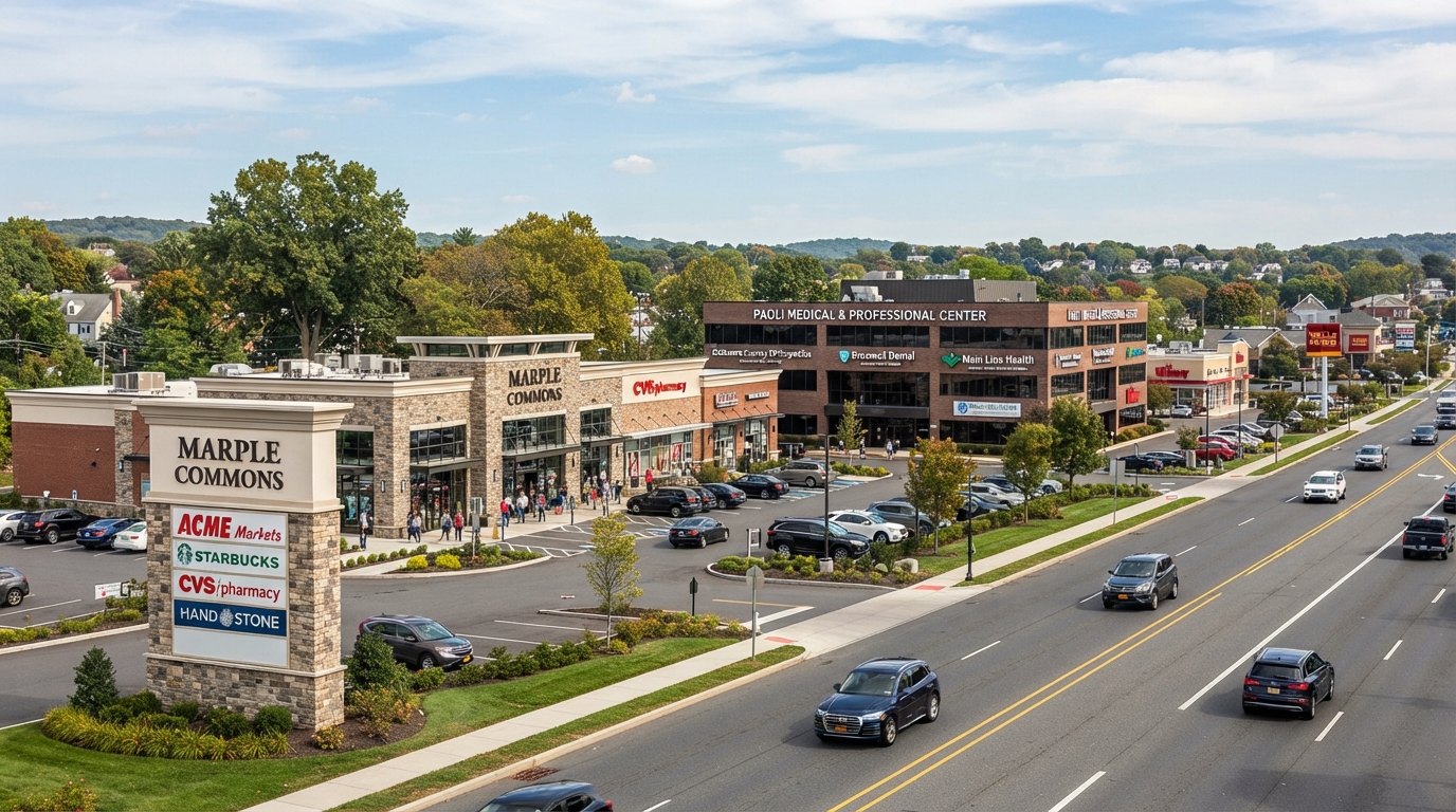 Suburban retail centers and office properties in Marple Township near Broomall