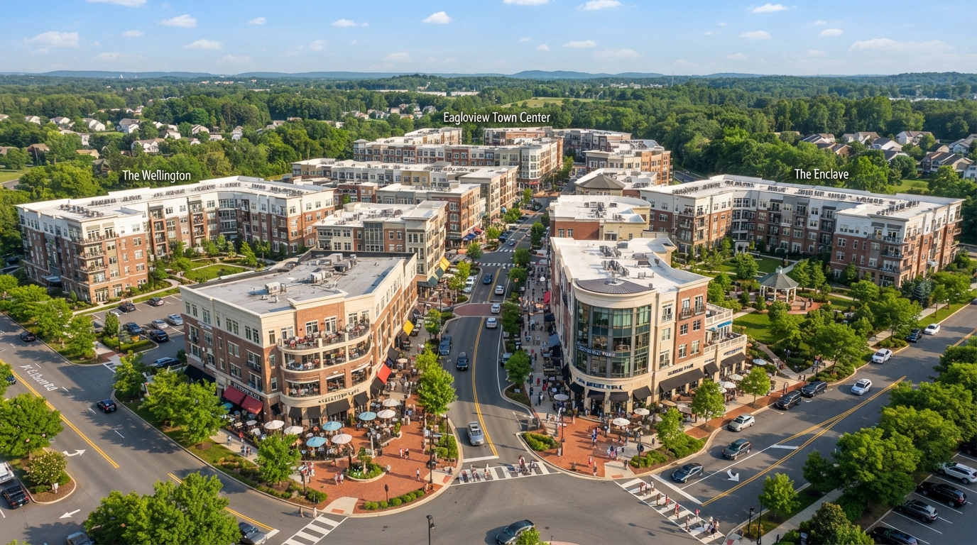 Mixed-use commercial and suburban retail properties in Warwick Township near the Jamison commercial node
