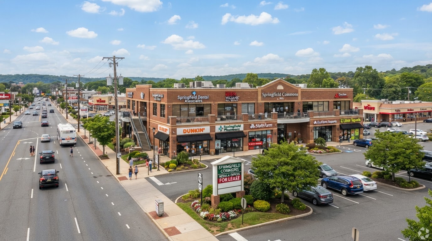 Suburban retail and office properties in Springfield Township, Delaware County near Media