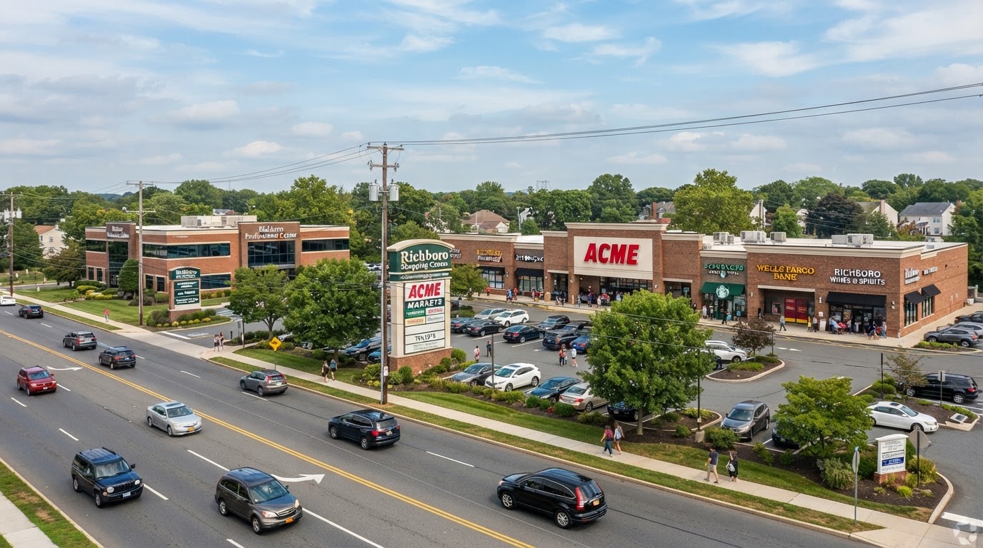 Suburban retail centers and office parks in Northampton Township near Richboro