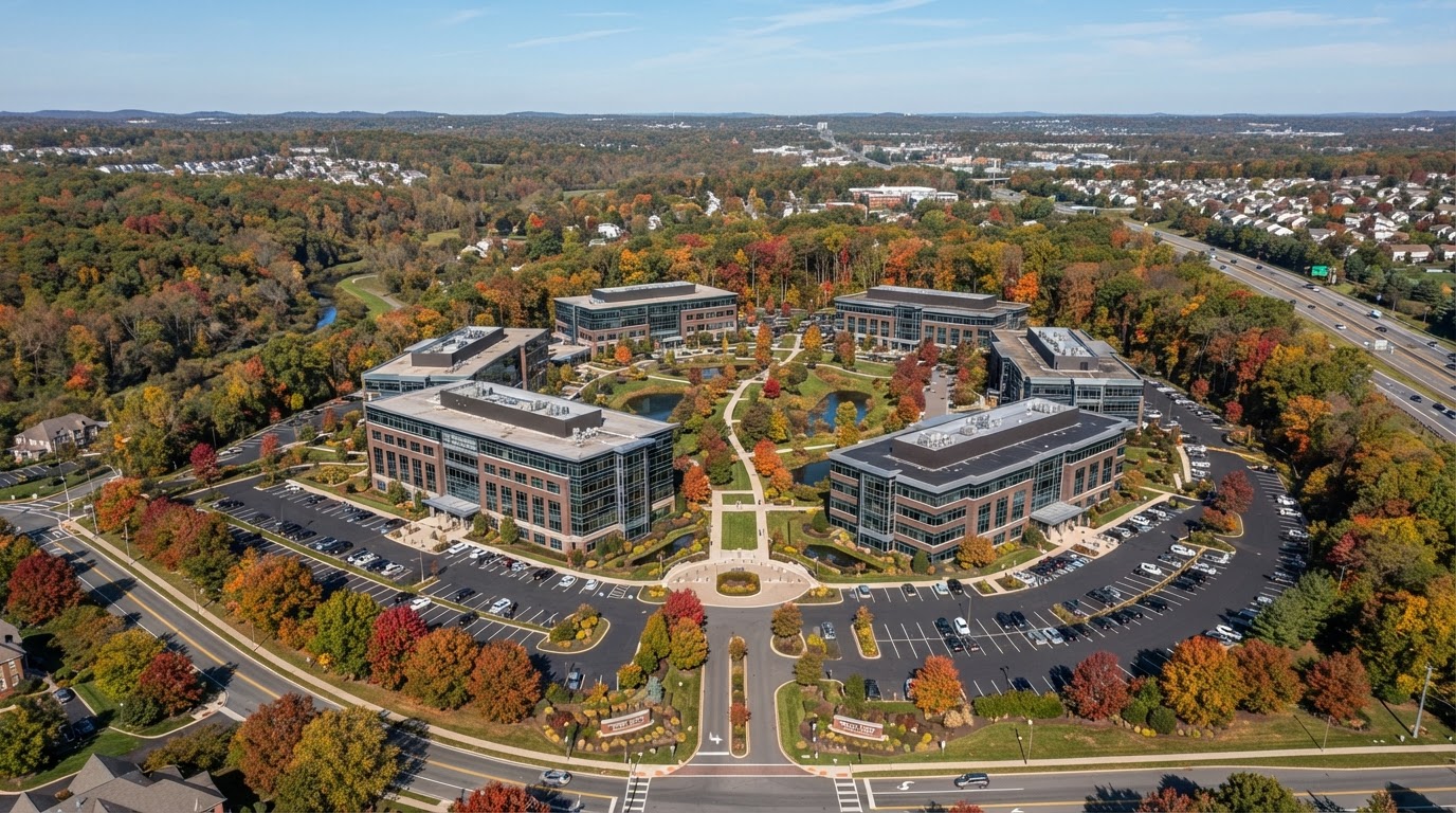 Suburban office parks and commercial properties in Whitemarsh Township near the Conshohocken corporate corridor
