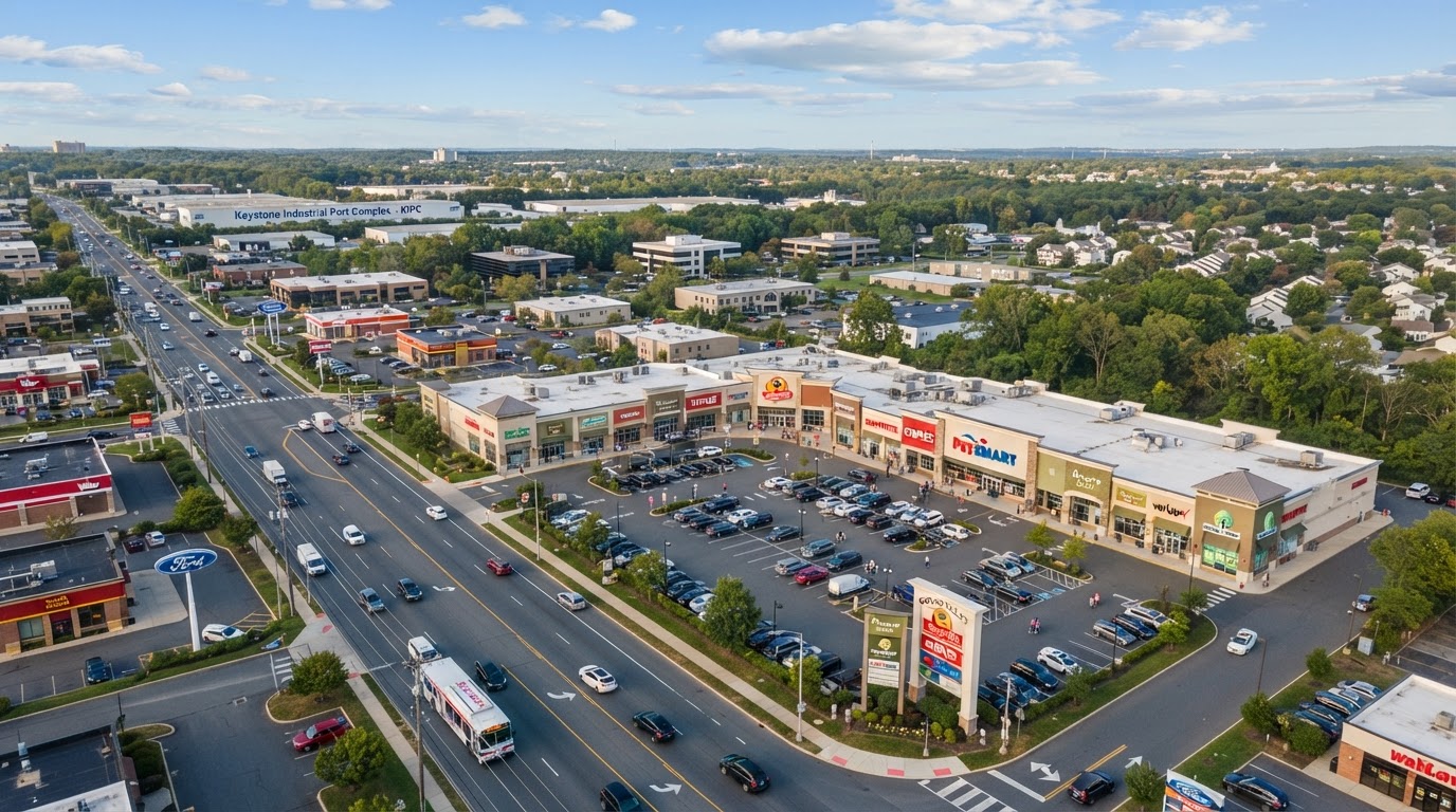Retail centers and commercial properties in Falls Township near Fairless Hills