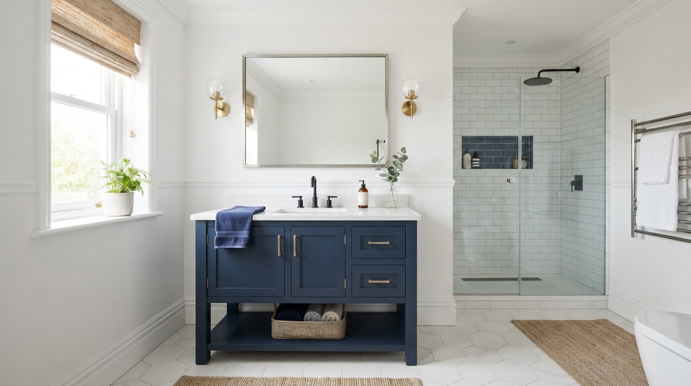 Updated residential bathroom with new vanity and fixtures in Maryville, TN