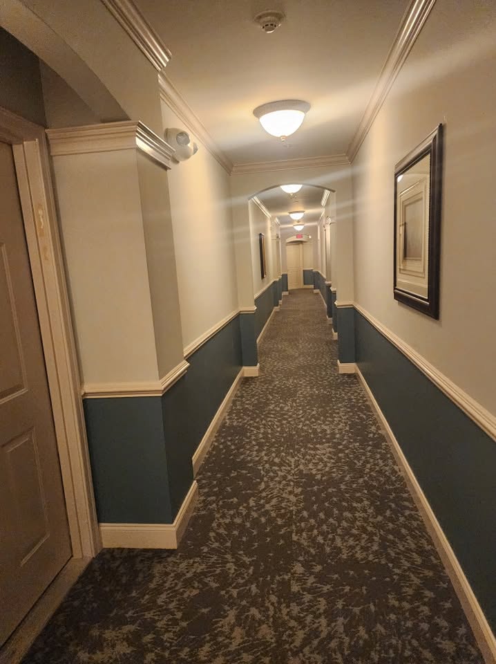 High ladder work on interior wainscoting and trim