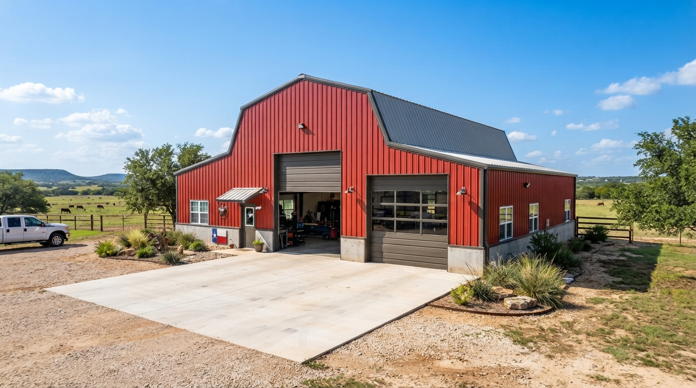 Custom steel metal building built by Ridgeline Construction
