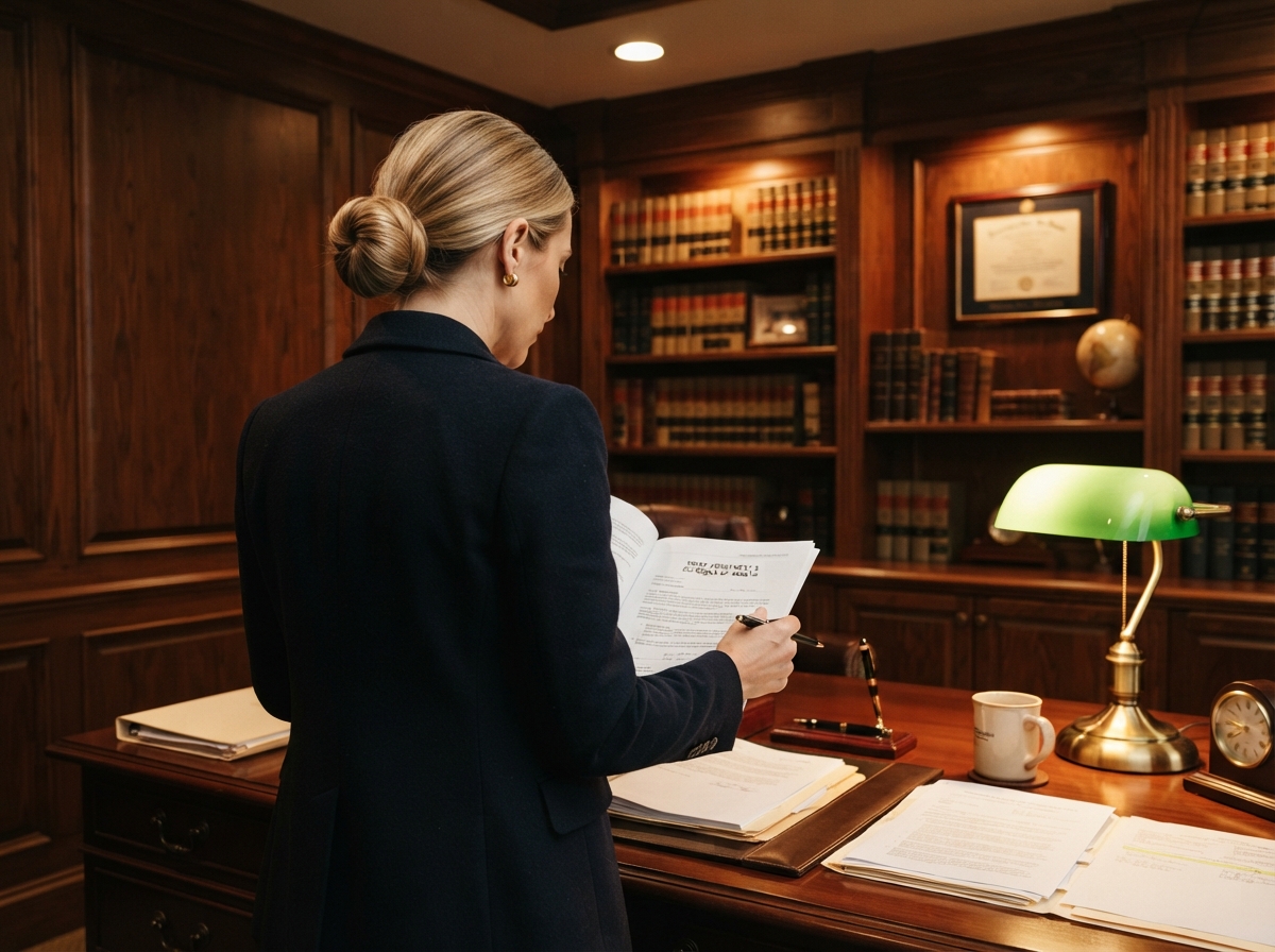 Tulsa trust administration attorney in her law office guiding trustees through settling a trust