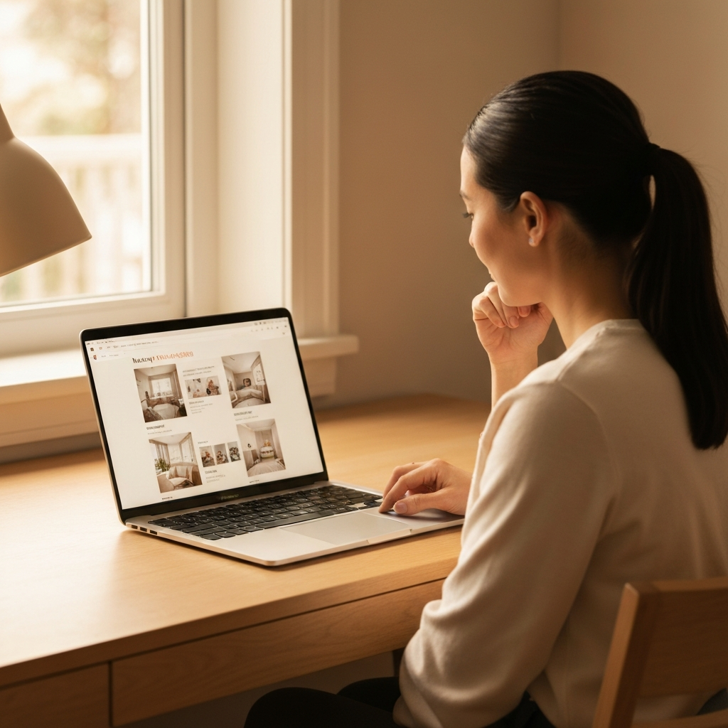 Parent browsing nursery listings on a laptop