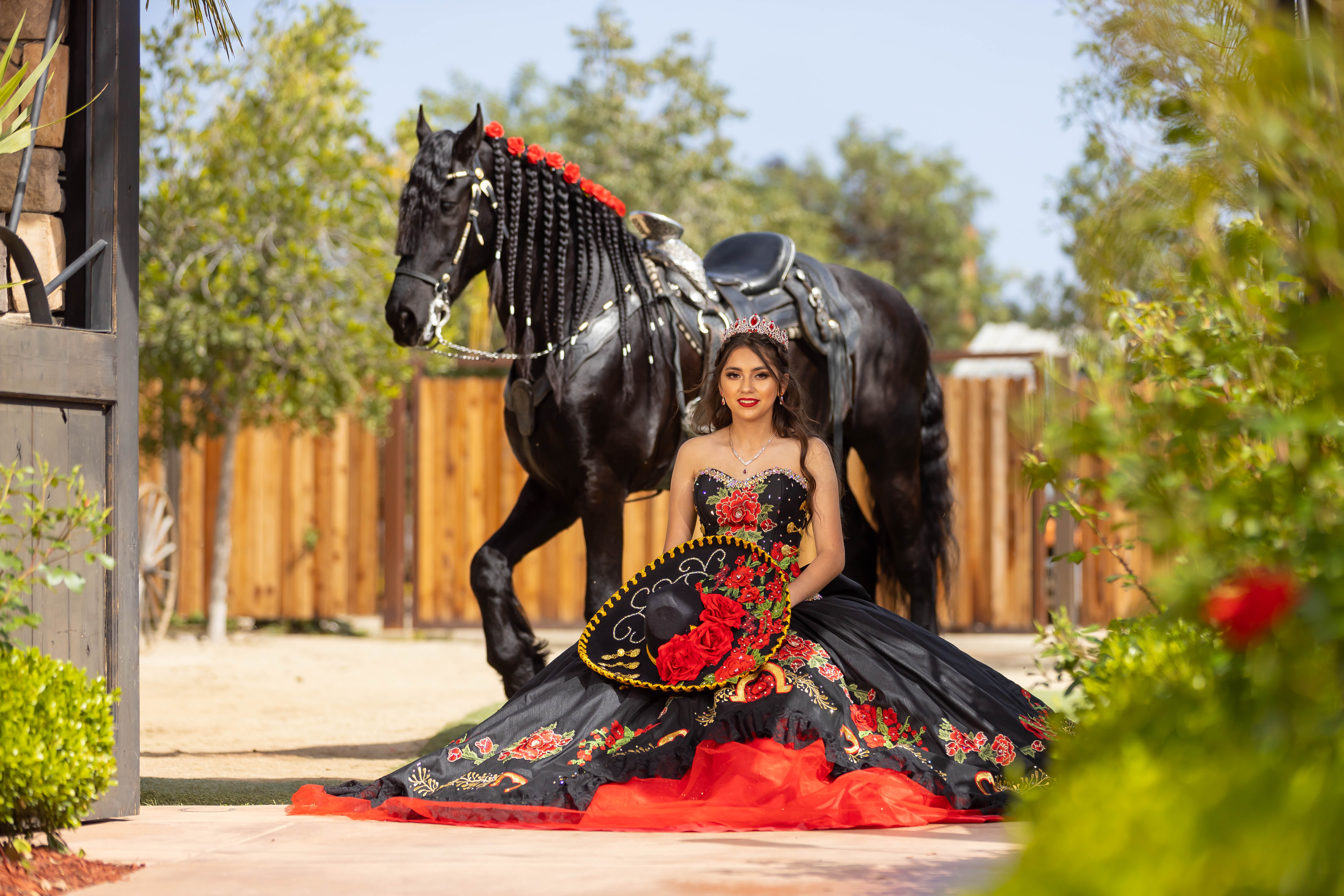 Equestrian Charra Quinceañera with Friesian Horse