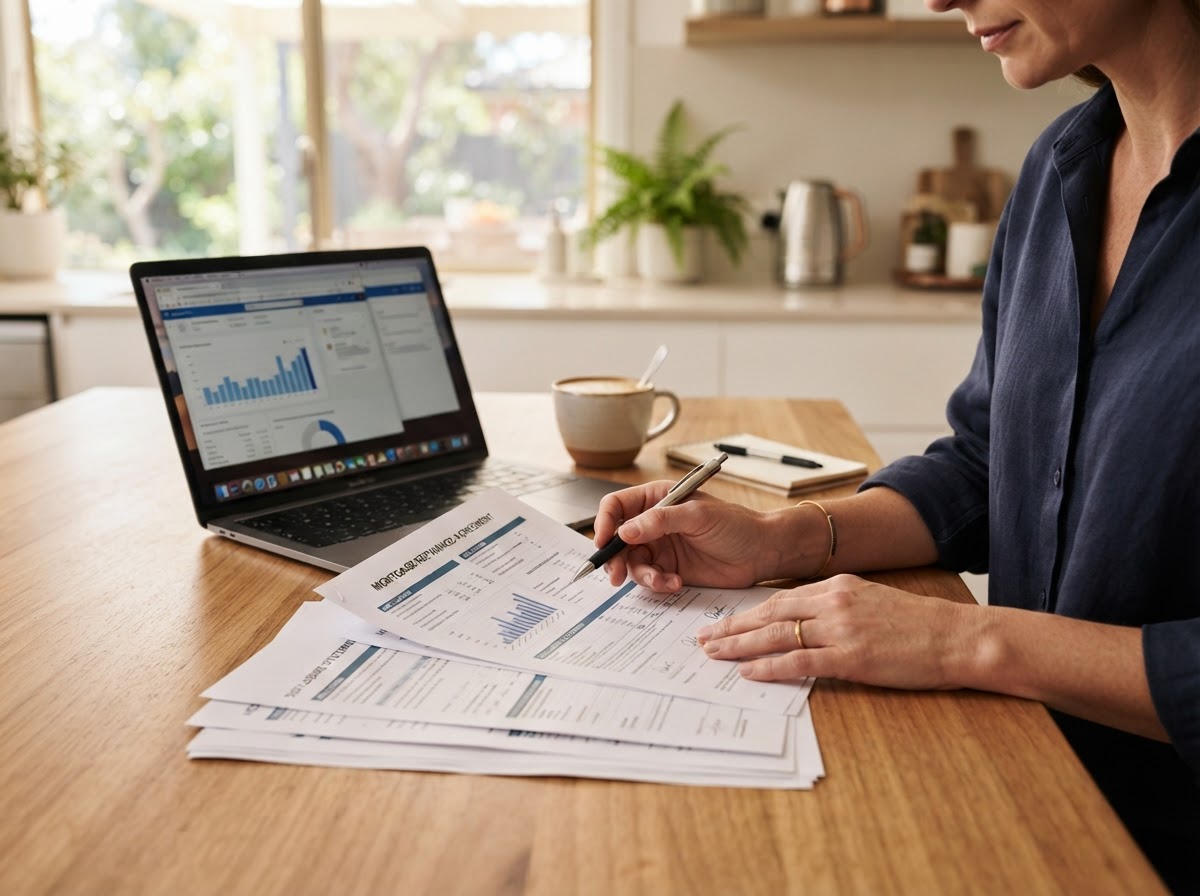 Reviewing mortgage refinance documents at home