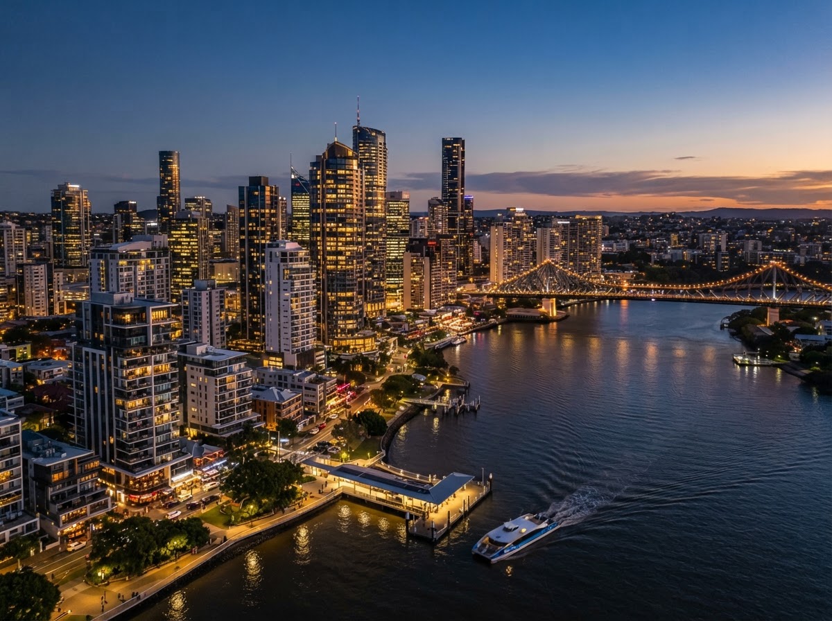 Brisbane residential investment property skyline at dusk