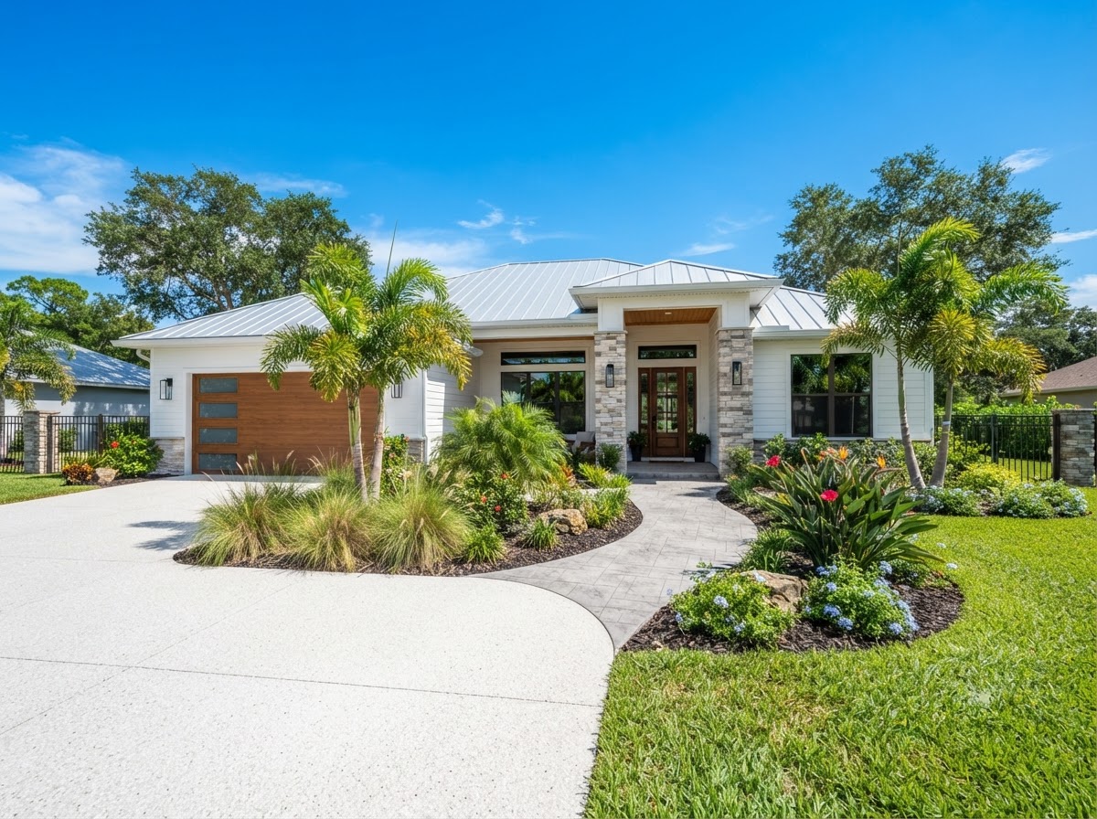 Residential pressure washing on a Florida home exterior