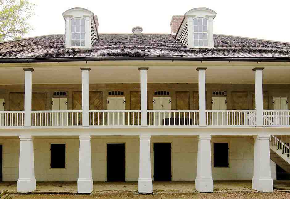 Grand columned gallery of a Louisiana plantation big house