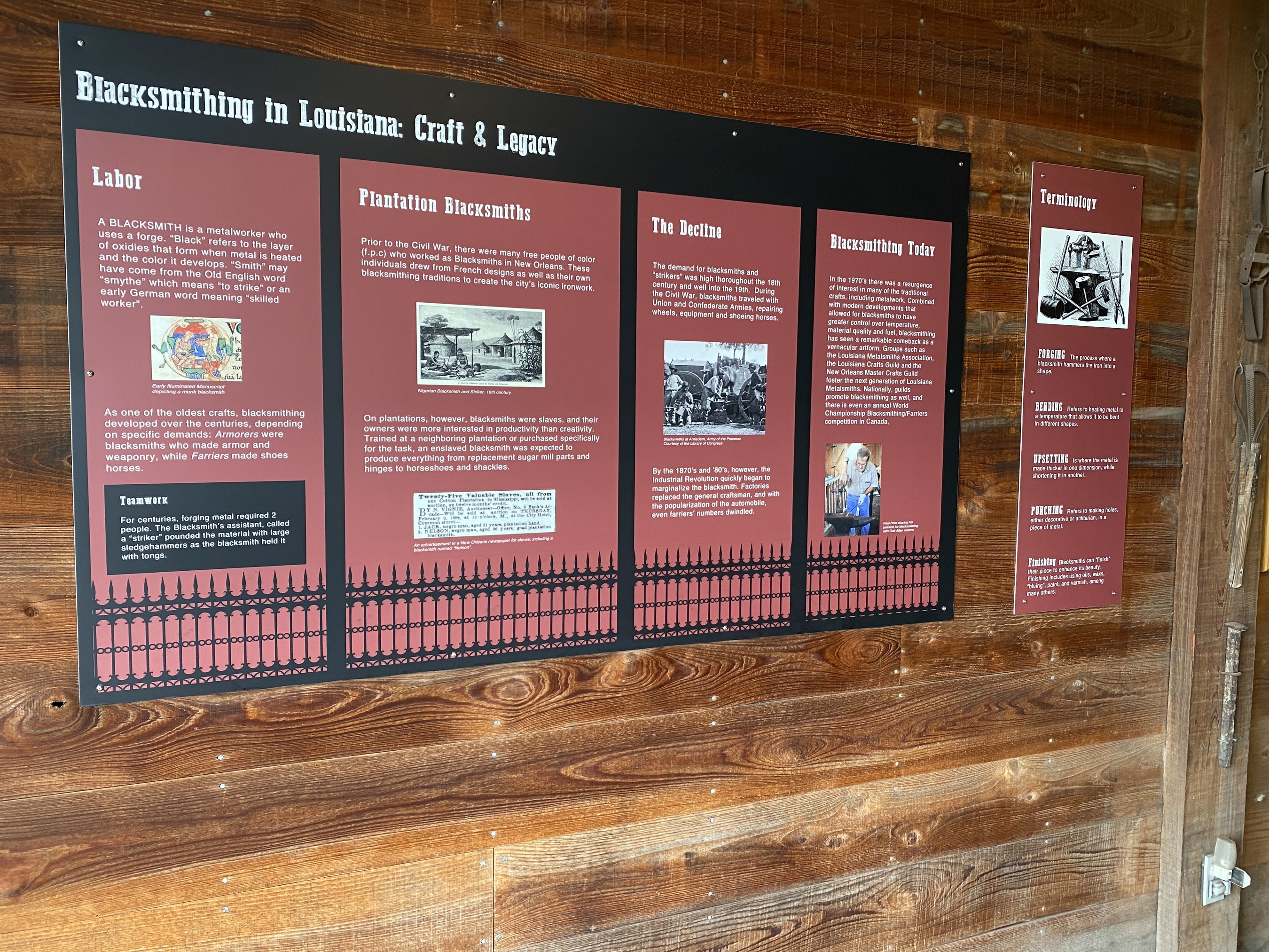 Blacksmithing in Louisiana craft and legacy educational display exhibition wall