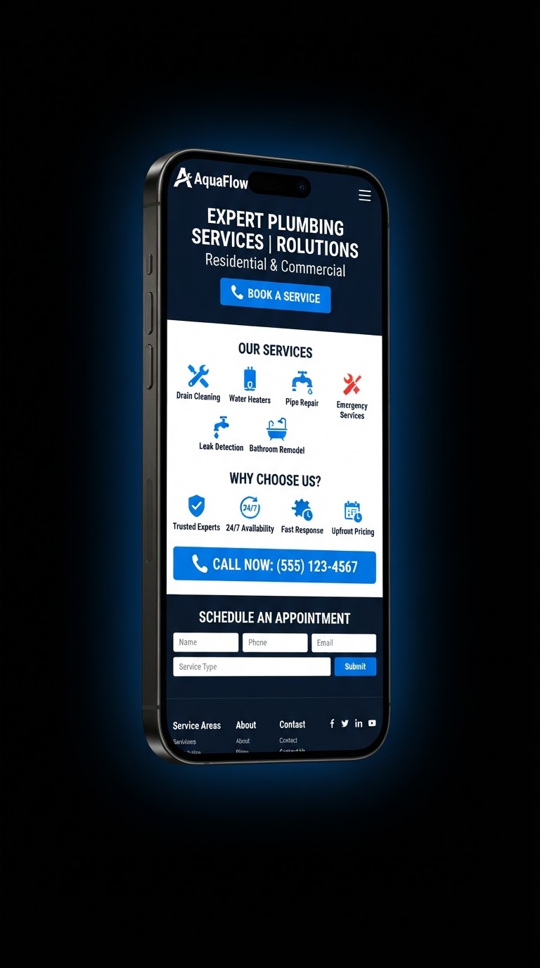 Mobile contractor website design shown on a smartphone